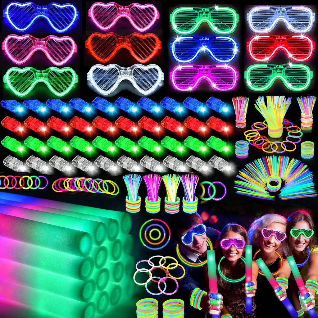 168 Pcs Glow In The Dark Party Supplies, Light Up Party Favors 12PCS LEDGlasses, 16PCs Foam Glow Sticks, 40PCs Finger Lights, 97pcs Glow Sticks ForWedding, Concert, Raves, Birthday Party Ring Gift For Halloween And ChristmasD