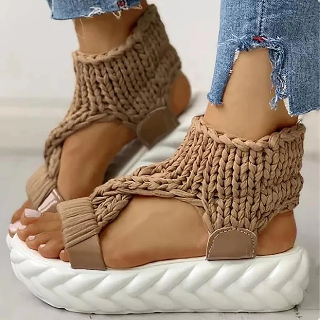 Sandals Women's Braided Knit O-Ring Fashion Platform Summer Gladiator Sandals Shoes Thick Heels Ladies Casual Sandalias Shoes