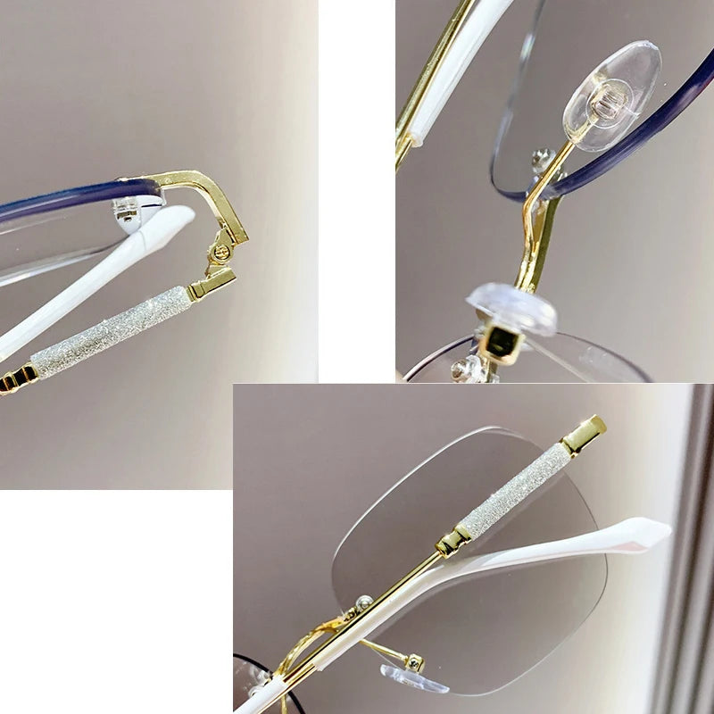 Fashion Rimless Photochromic Myopia Glasses Women Anti-blue Light Computer Optical Glasses Prescription Eyewear