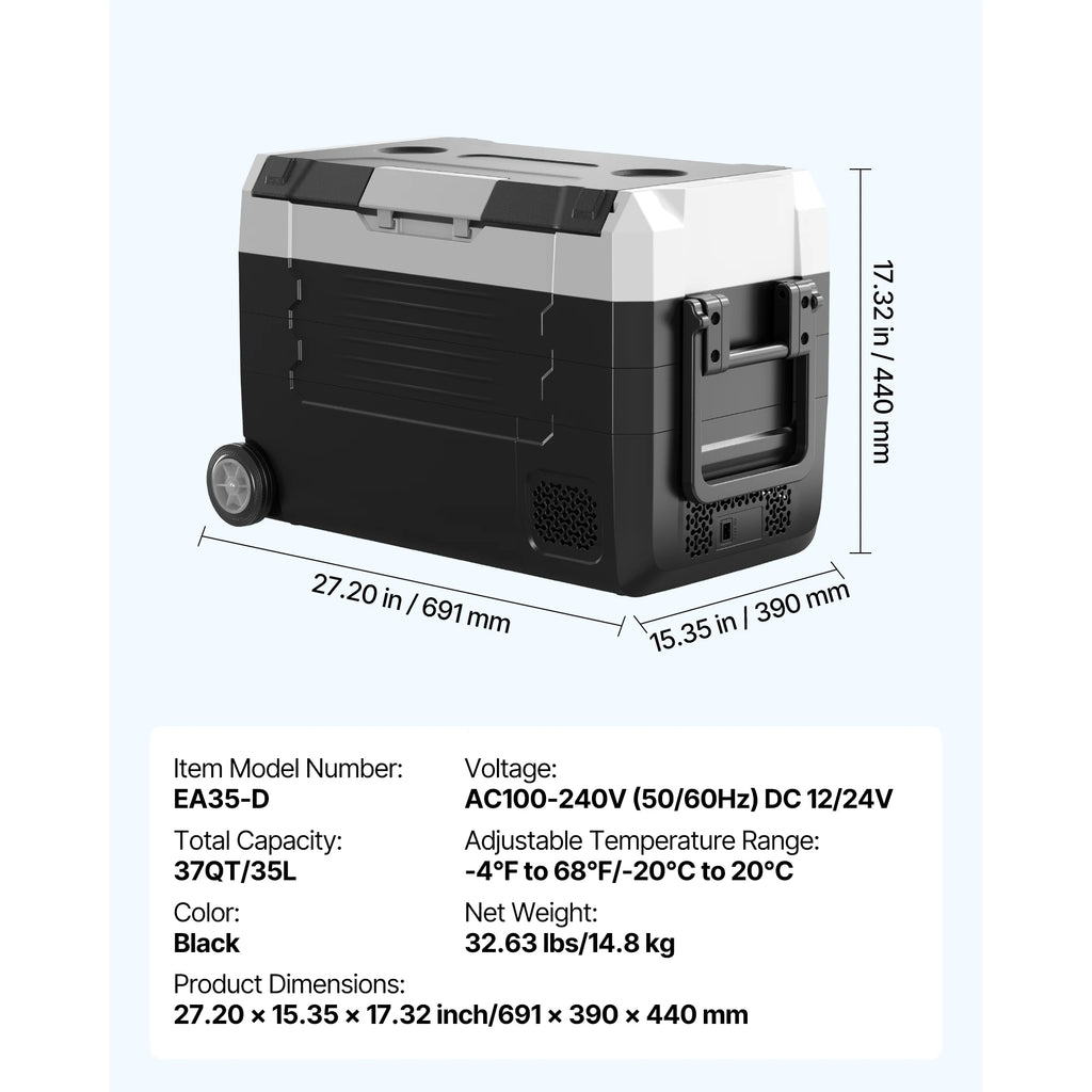 SucceBuy 35L 45L 55L Portable Foldable Handle Car Refrigerator with Wheel -4°F to 68°F Truck Refrigerator with APP Control Compressor Freezer for Camping Picnics Car Home Traval
