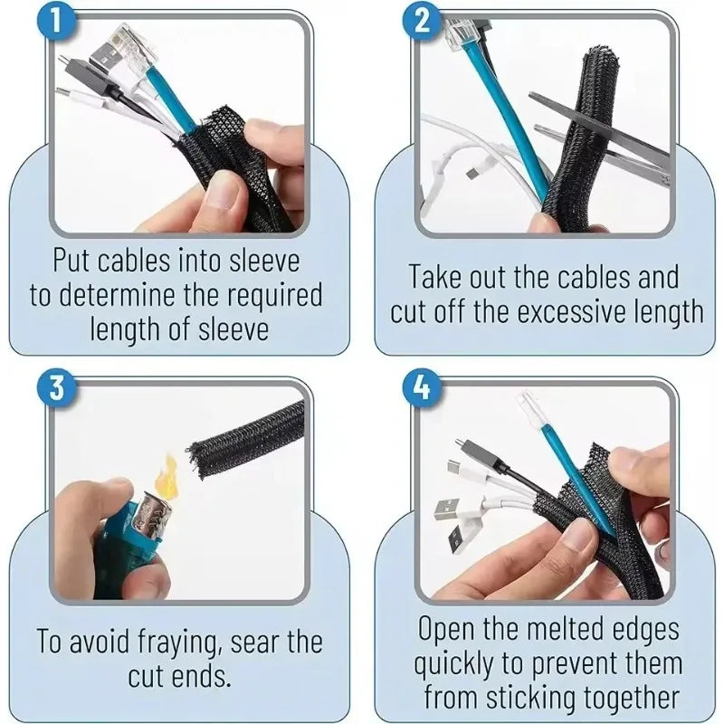 NEW 1-5M Self Closing Cable Protector Sleeve PET Braided Expandable Auto Line Management Flexible Loom Split Pipe Tube Protector
