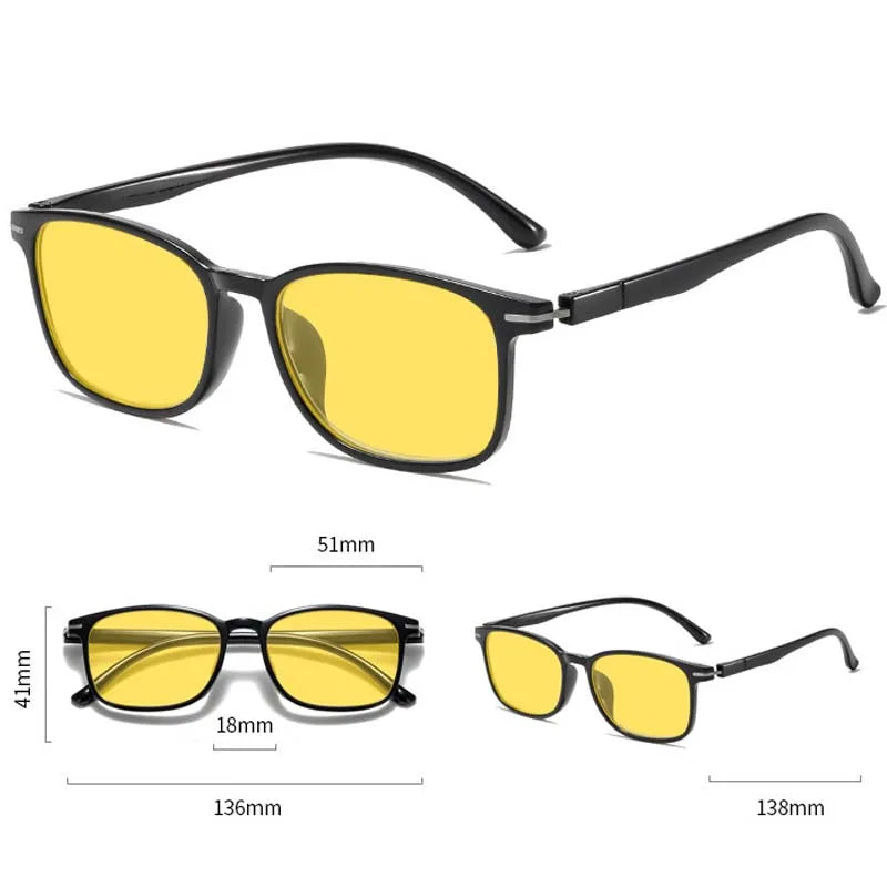 Anti-Glare Night Vision Driving Myopia Glasses for Women Men Ultralight Square Frame Eyeglasses Retro Minus Eyewear To-4.0