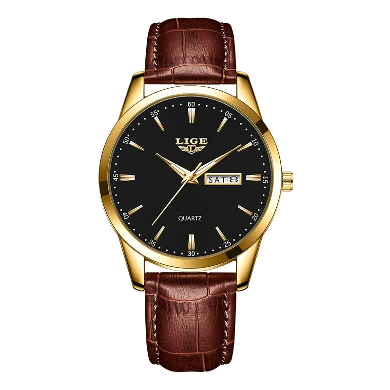 LIGE Fashion Watches Men Top Brand Luxury Quartz Watch Men Leather Strap Waterproof Business Casual Men Wristwatches Clock