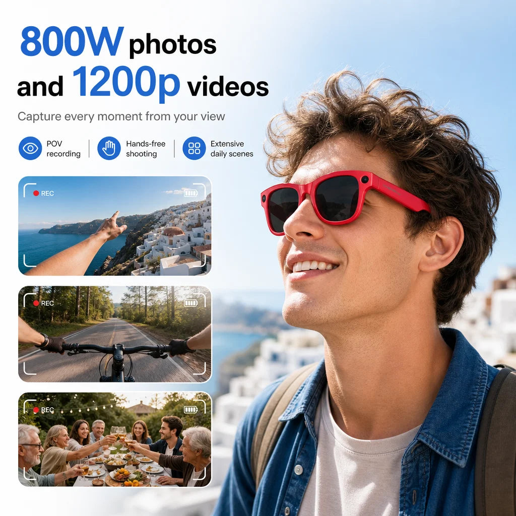 2026 New TOP1 Photochromic Smart Glasses 8MP HD Camera 30MP Photo 1200P Video Recording AI Translation Bluetooth Call Sunglasses