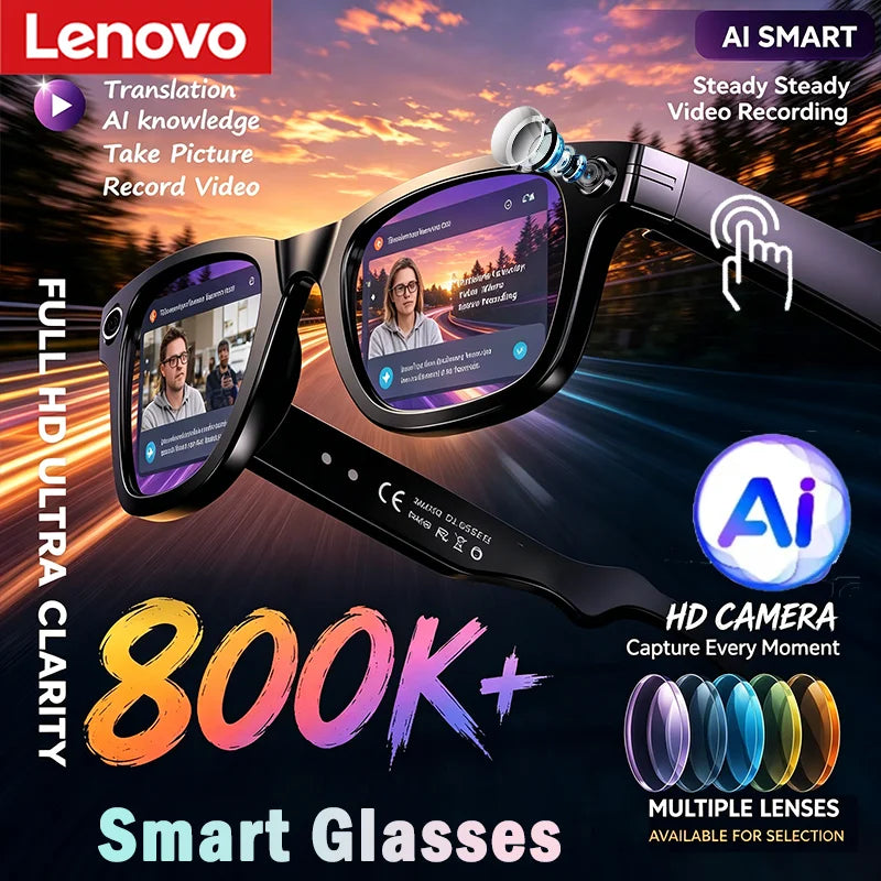Lenovo 8K HD Smart AI Glasses Music Playback AI Translation Hands-Free Calling AI Chat Logging Smart Sunglasses for Men 2027 New