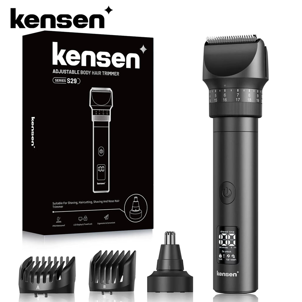 Kensen S29 Hair Trimmer for Men 2 in 1 Adjustable Hair Clipper Kit Electric Razor Dry/Wet Hair Cutting Machine Nose Hair Trimmer