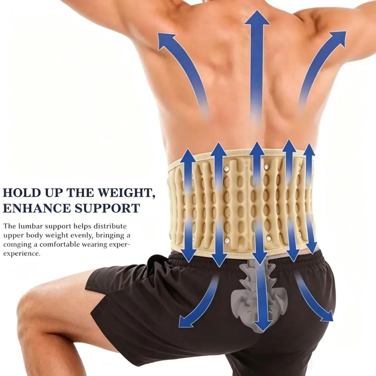 Adjustable Lumbar Support Belt, Comfortable Back Strap with Body Stretch Design for Daily Wear Free Air Pump