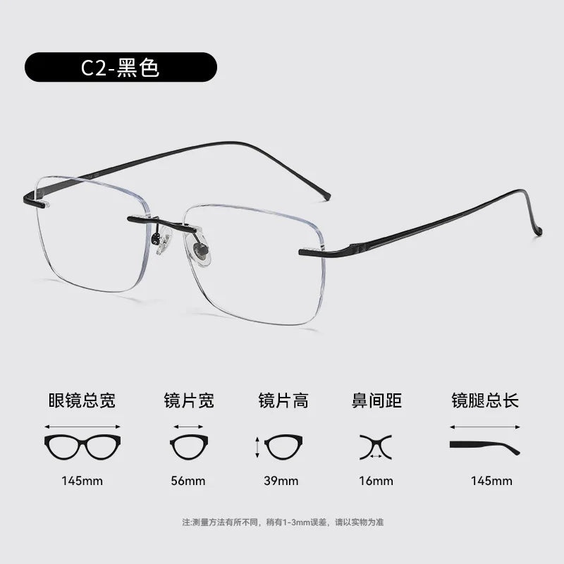 BCLEAR Classic Rimless Glasses Frame Men Ultralight Optical Prescription Eyeglasses New Pure Titanium Square Myopia Eyewear
