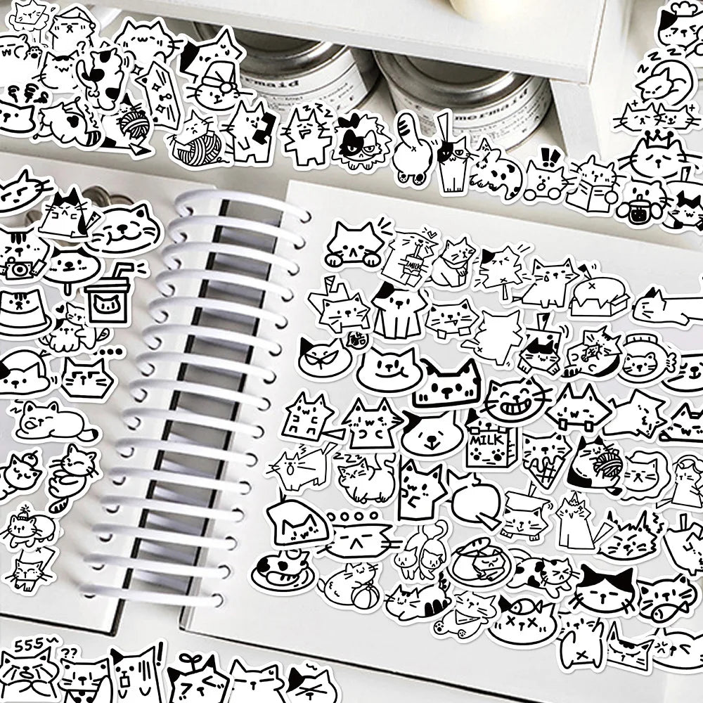 100Pcs Cute Cat Stickers Kawaii Cat Decals For Phone Laptop Suitcase Notebook Skateboard Waterproof Stickers