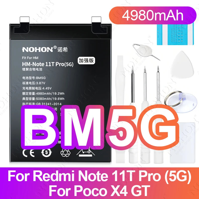NOHON BN61 Battery for Xiaomi Poco X3 X4 GT X5 X6 Pro F5 F4 F3 F2 M5 M4 M3 M6 Pro C40 Redmi K50 K40 K30 Bateria BM4Y BN57 BP48
