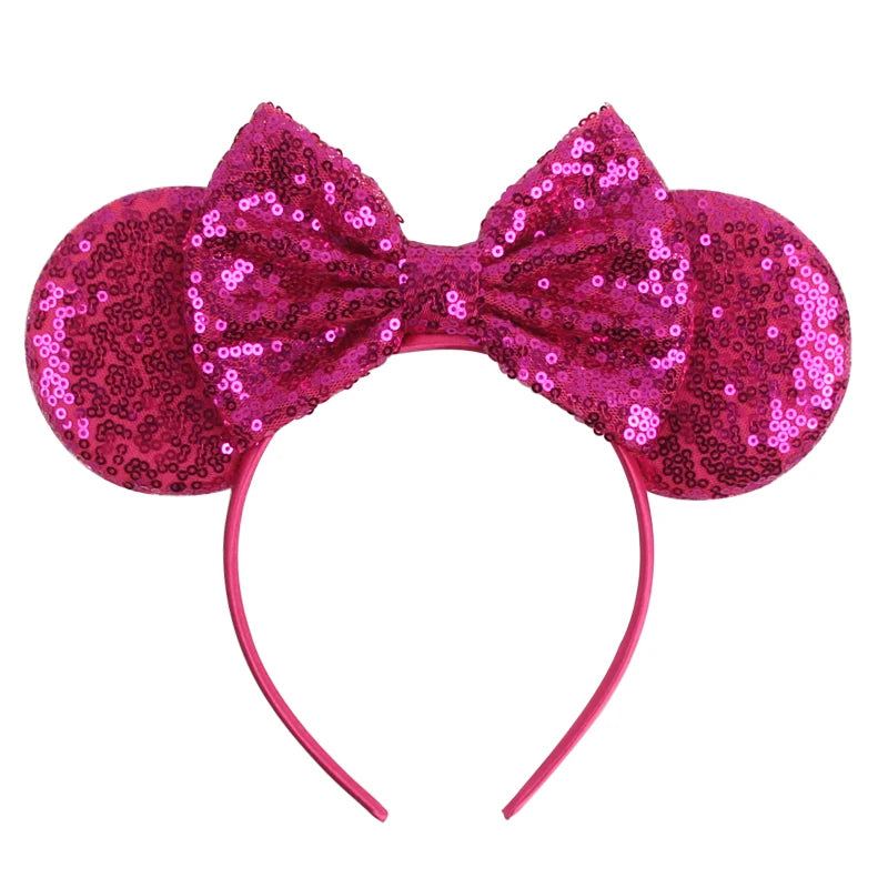 1pc Classic Sequin Headband Mickey Minnie 3.5 "mouse Ear Headband Fashionable Solid Color Theme Park Party Hair Accessory