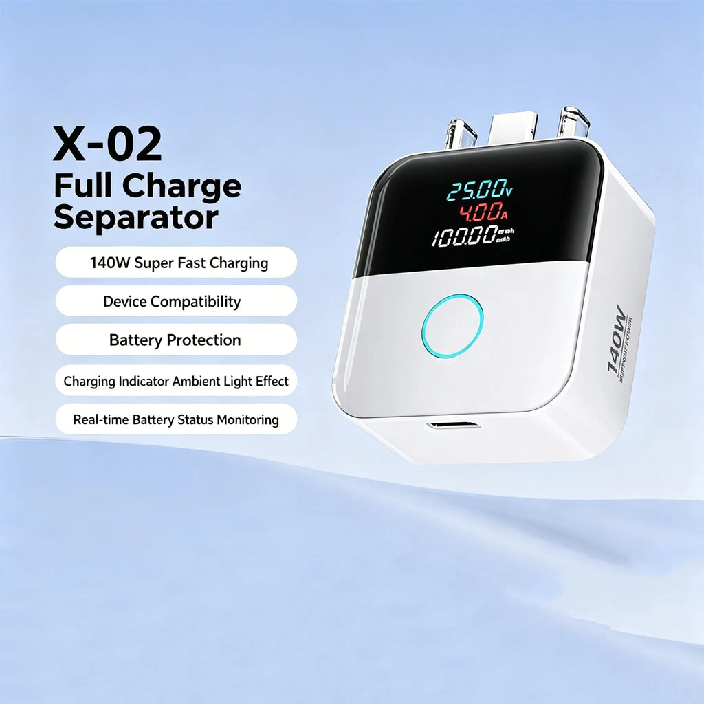 KEBIDUMEI 140W Smart Auto Power-off Phone Charge Separator Digital Display Type-C Fast Charging Data Cable Overcharge Protection