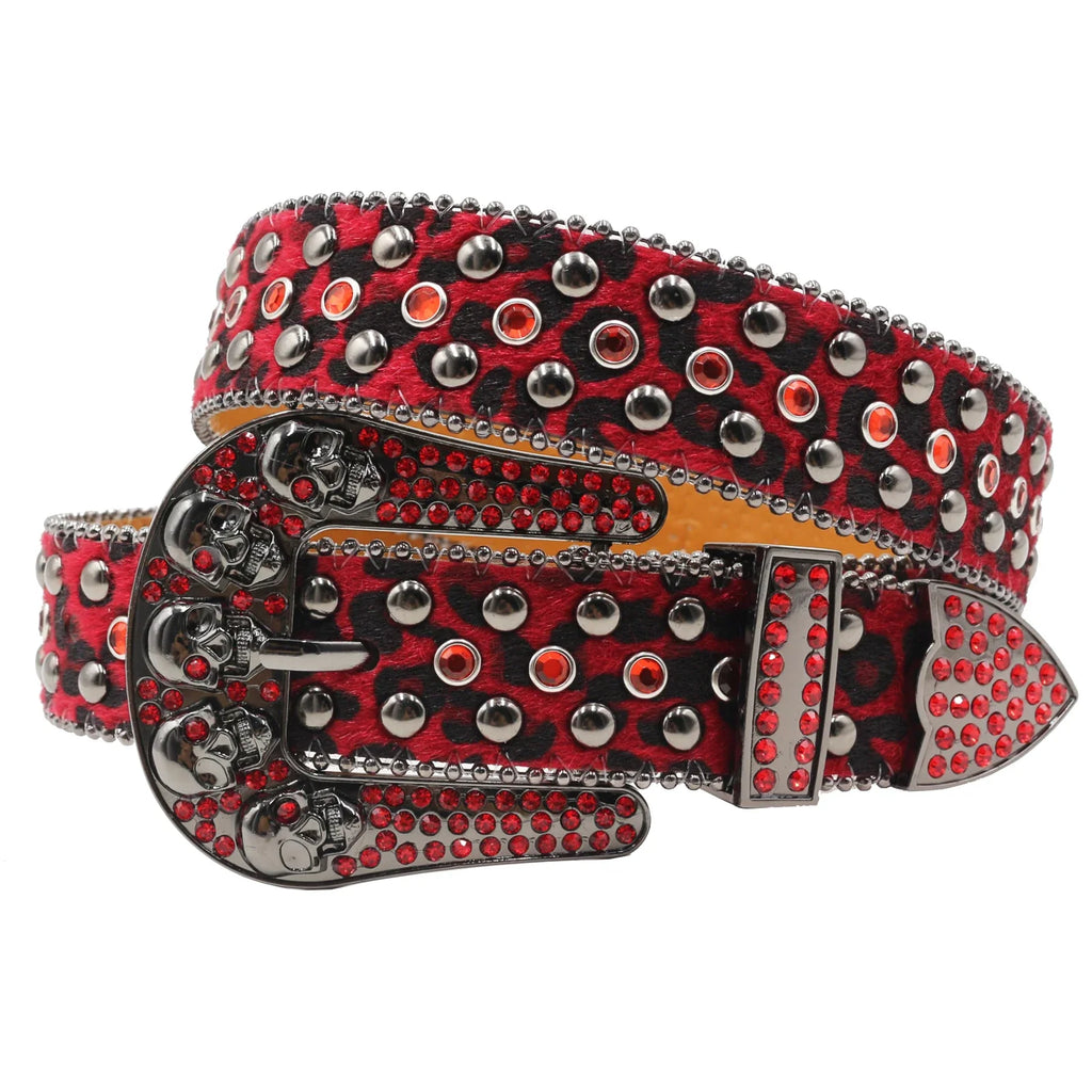 Hot Rhinestone Belts Studded Skull Lether Belts for Women Luxury Designer Brand Strap For Jeans Suppliers White Black