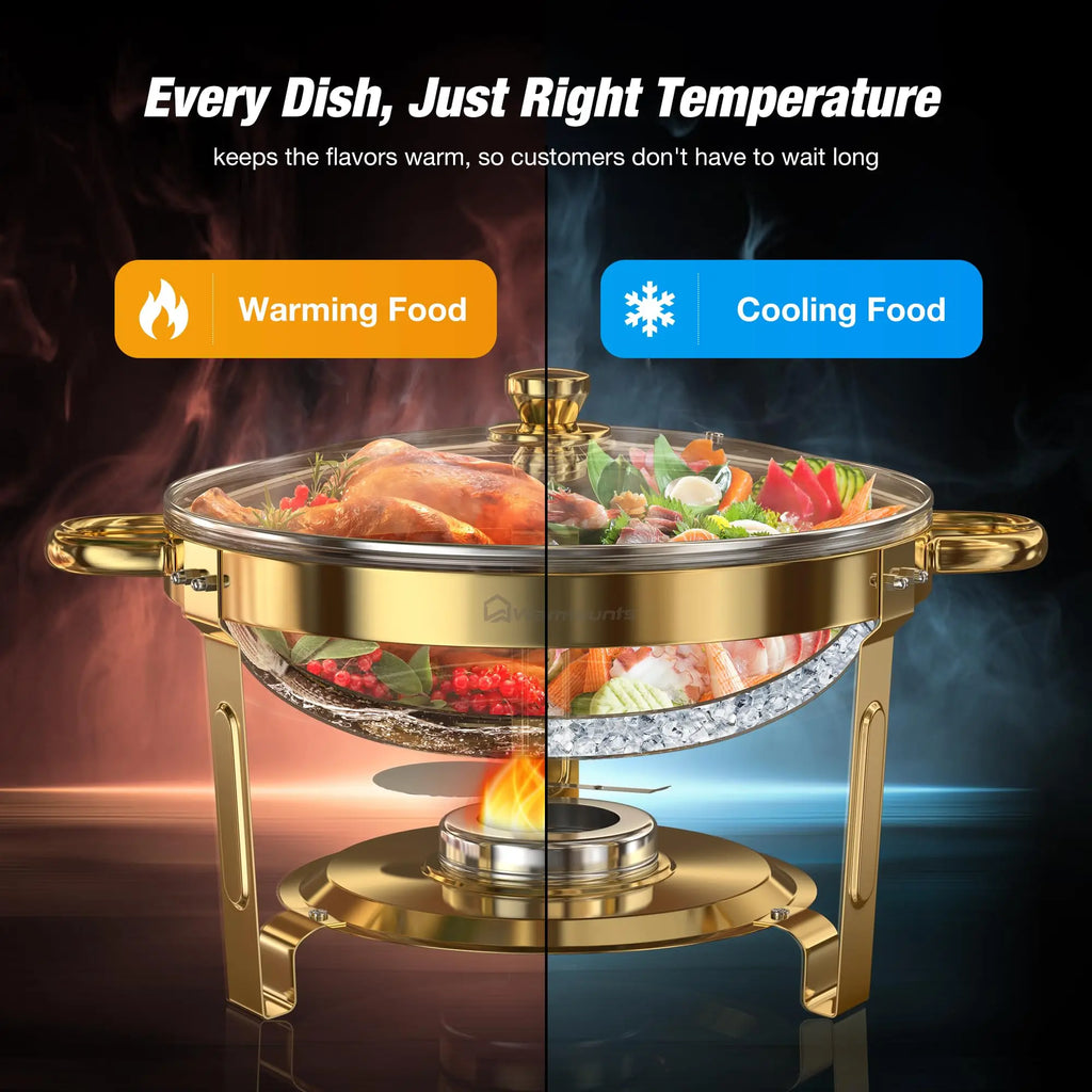 2/4 Pack Chafing Dishes for Buffet 5QT Round Stainless Steel Chafing Dish Set for Home Parties, Christmas Buffet Warmer Set