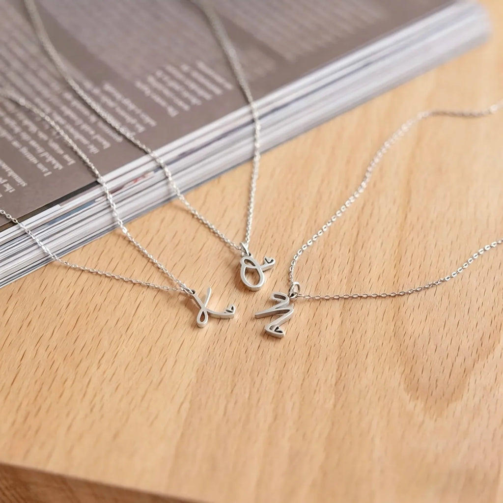 Initial Letter Necklace for Women 26 A-Z Alphabet Pendant Stainless Steel Personalized Heart Minimalist Anti Tarnish Jewelry