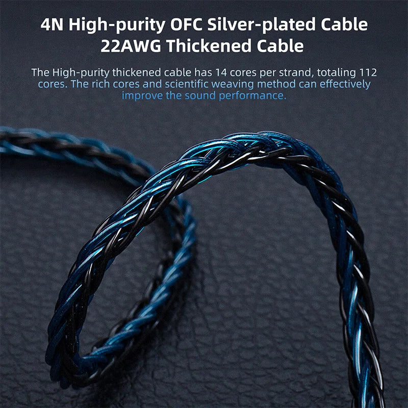 KBEAR ST12 8 Core HiFi Earphone 4N OFC Silver-Plated Upgraded Cable 3.5/4.4mm MMCX/0.78mm 2Pin for Lark Rosefinch KS1