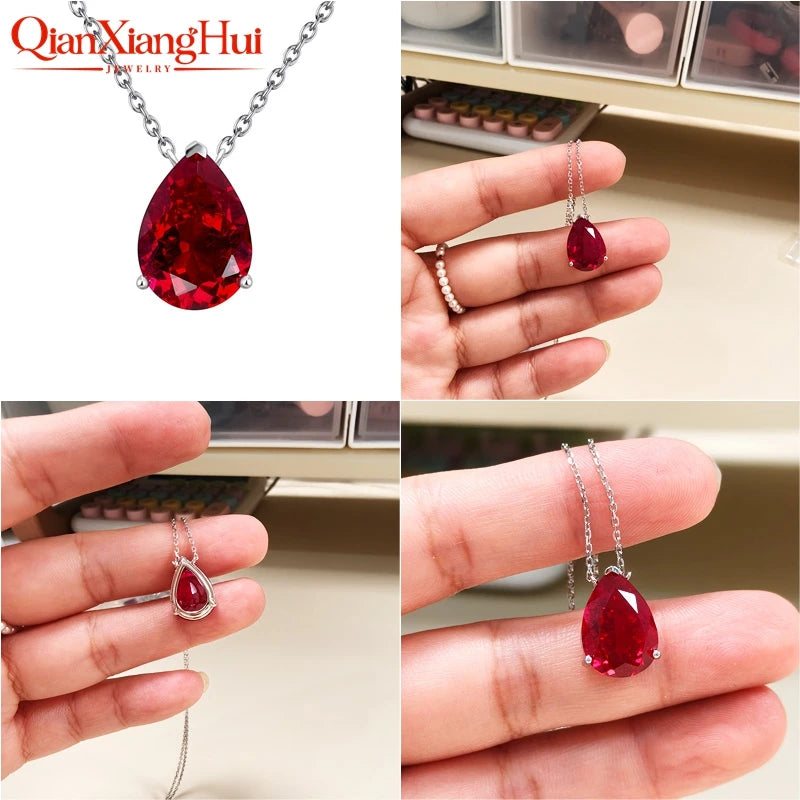925 Silver Pear Shape 7ct 10x14mm Royal Blue/Cornflower Blue Lab Grown Created Sapphire Inclusions Stone Jewelry Pendant Necklac