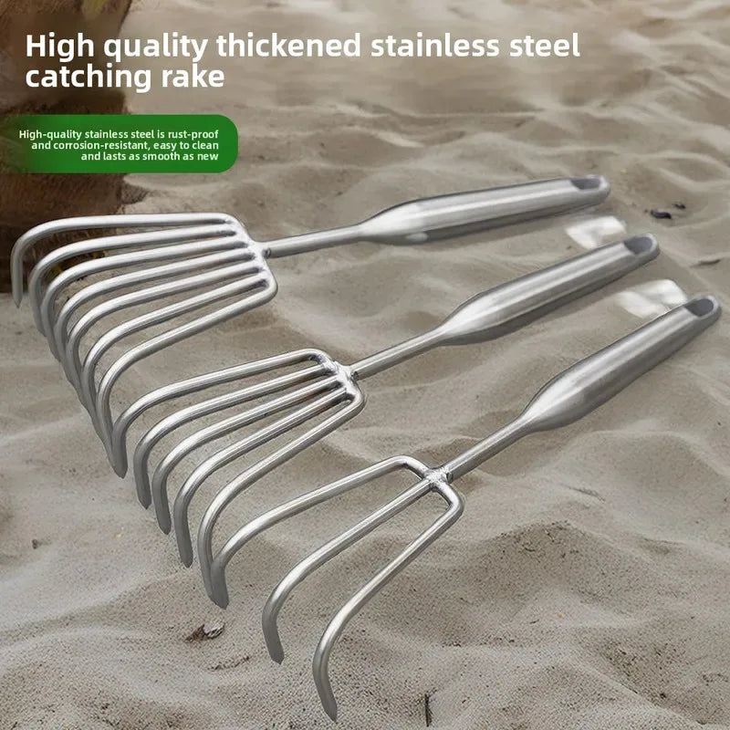 Stainless Steel Small Rake with Integrated Steel Handle Multi-claw Soil Rake for Garden Soil Loosening & Raking Tool