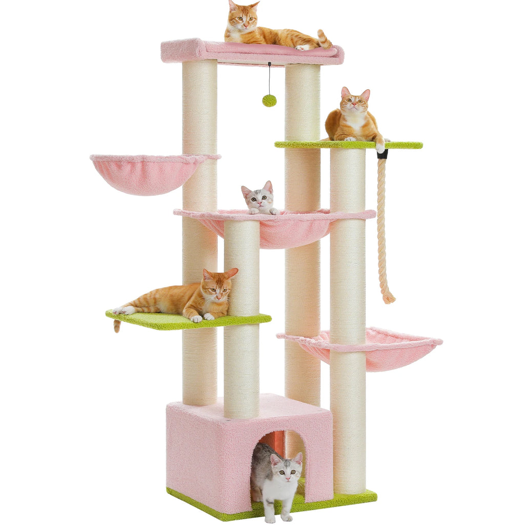 Multi-Level Cat Tree with Scratching Posts, Cozy Condo, Super Large Perch, Deep Hammocks, Tall Cat Tower for Indoor Adult Cats