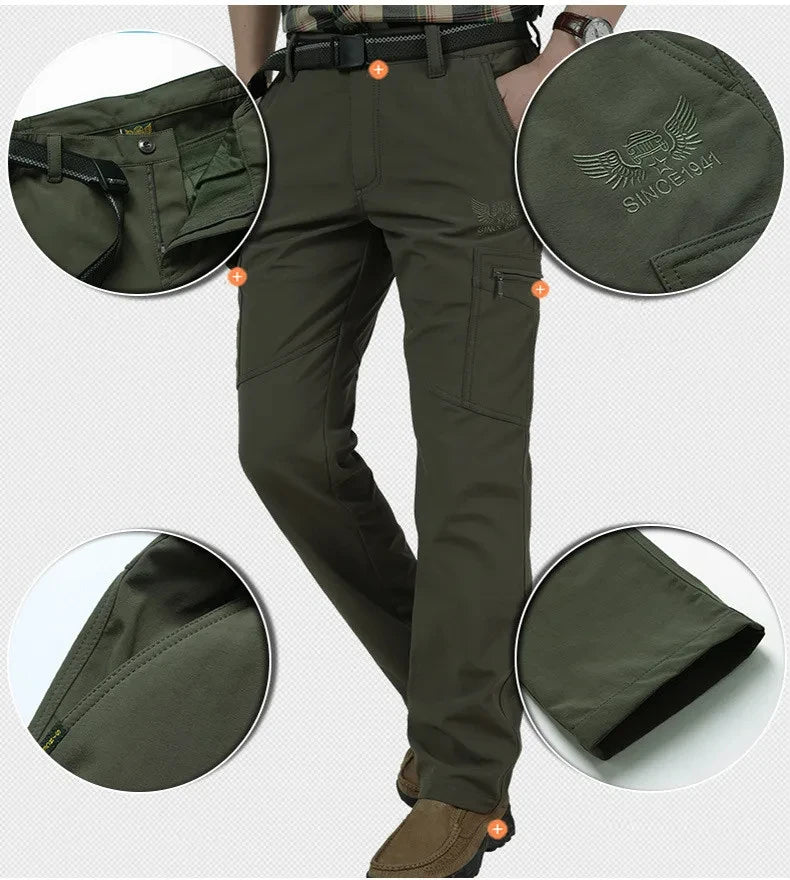 Men's Winter Fleece Tactical Pants Warm Cargo Pant Hunting SoftShell Work Trousers Shark Skin Thick Warm Waterproof Pants M-4XL