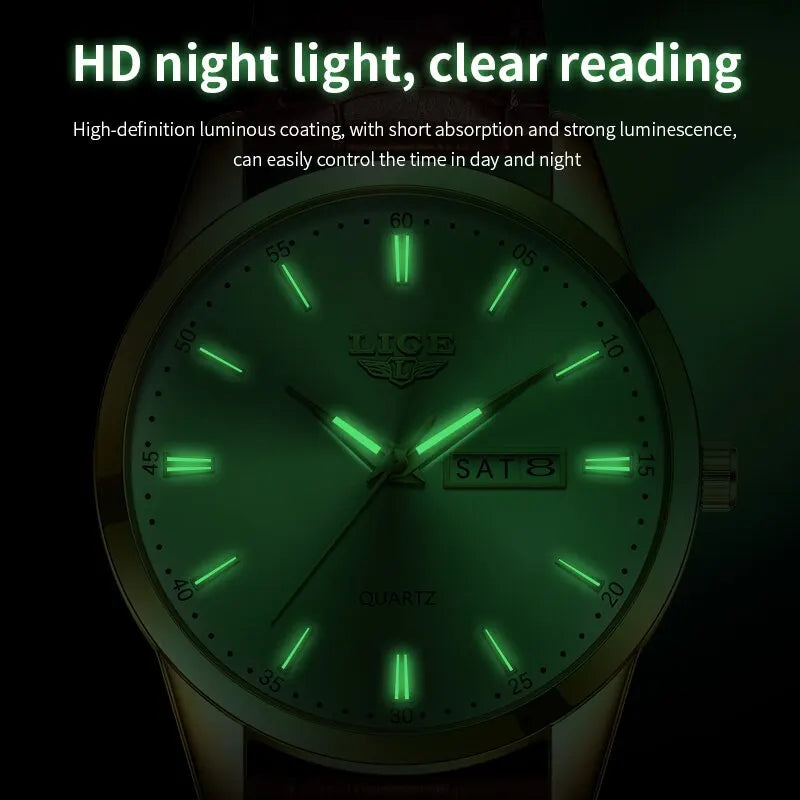 LIGE Fashion Watches Men Top Brand Luxury Quartz Watch Men Leather Strap Waterproof Business Casual Men Wristwatches Clock