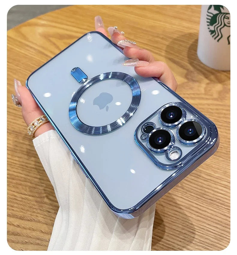 Luxury Transparent Magnetic For Phone Case For iPhone 14 Plus 13 12 11 15 16 17 18 Pro Max AIr Clear Plating Silicone Cover