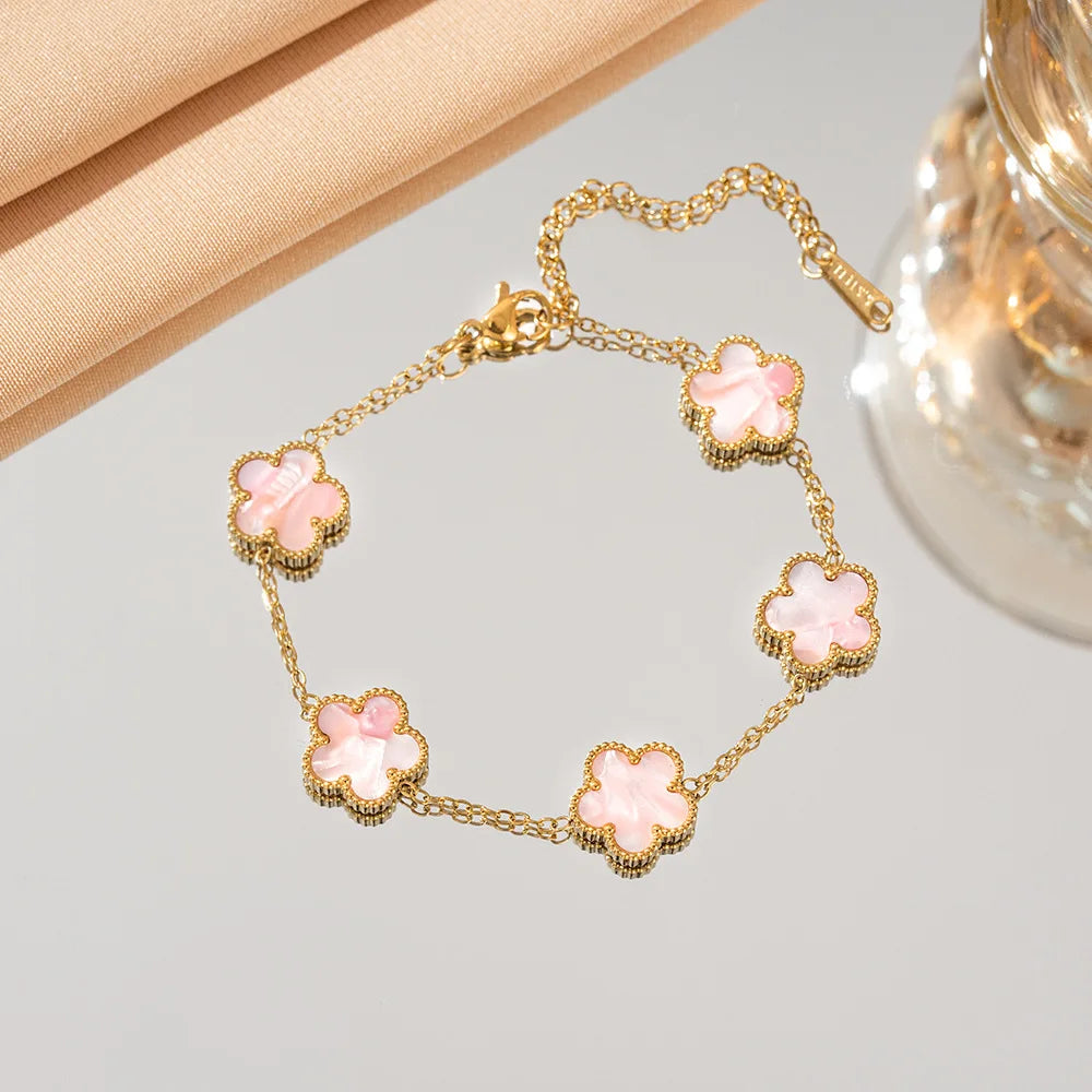 316L Stainless Steel Lucky Five-Petal Flower Bracelet For Woman Stylish Plum Blossom Five-Leaf Clover Party Exquisite Jewelry