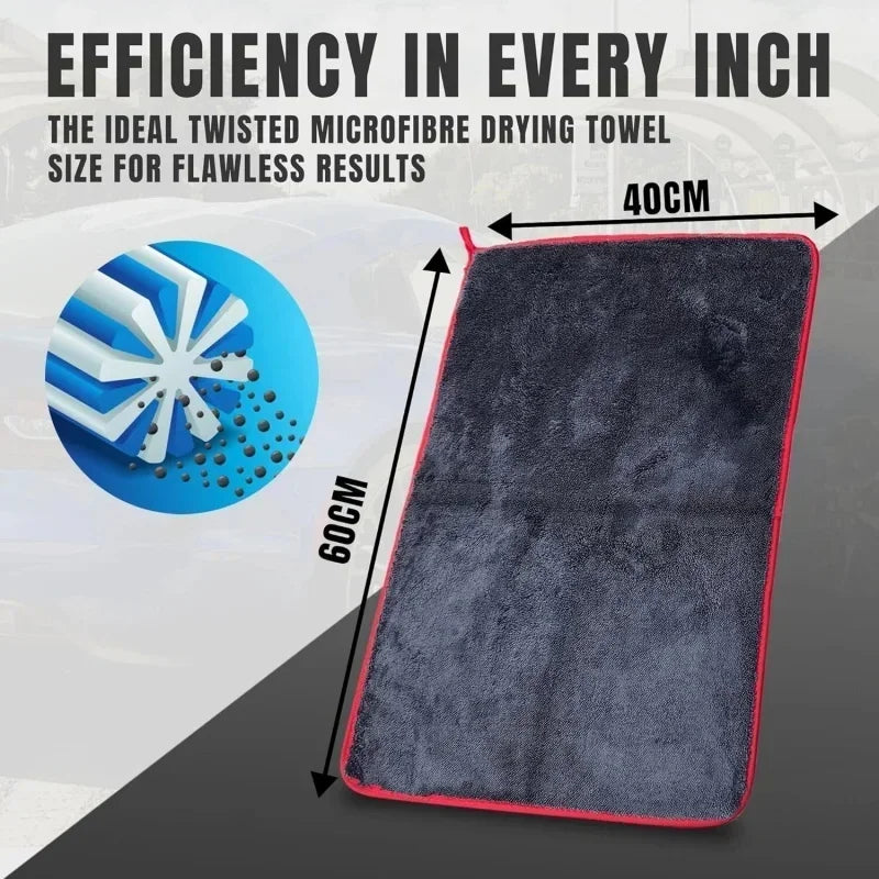 500GSM Car Towel Extra Large Microfiber Drying Towel - Ultra Absorbent Thickened Technology with Twist Ring Design