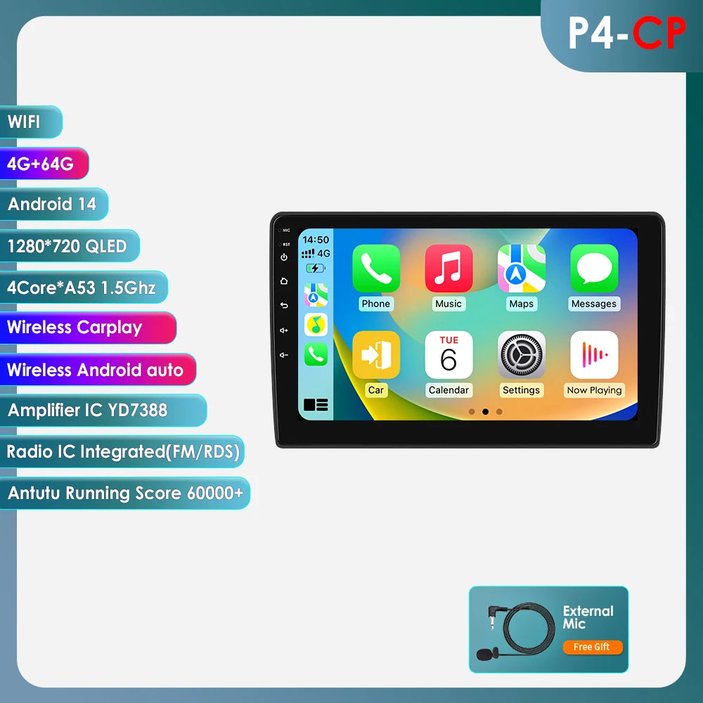 Hizpo 9 inch Wireless CarPlay Android Auto Car Radio for Fiat 500 2016 2017 2018 2019 Multimedia Wireless Apple CarPlay Smart Intelligent Systems IPS Touch Screen Stereo Video Player 2 Din Autoradio Head Unit Navigation BT GP