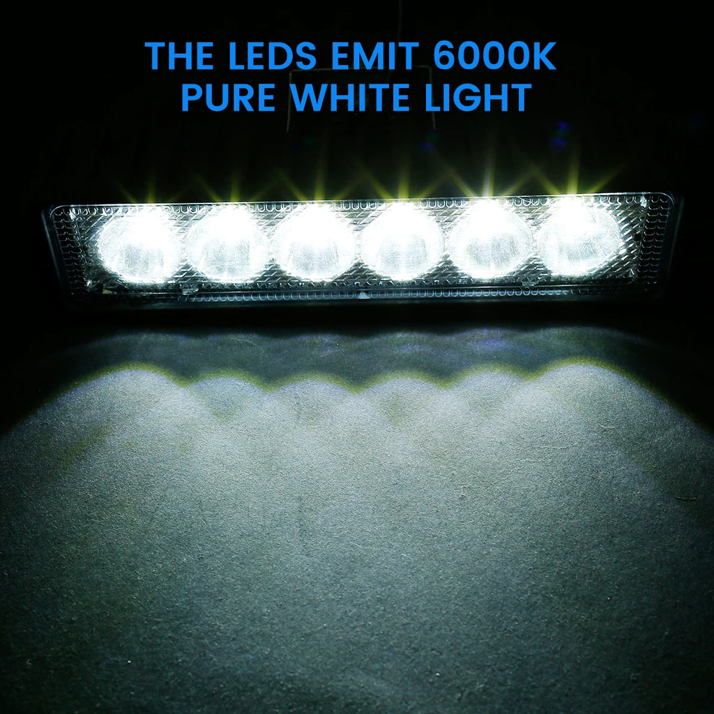 1/2PCS 12V Car LED Light Bar 18W 6000K Super Bright Car LED Work Light IP67 Waterproof Flood Spot Light White Off Road Head
