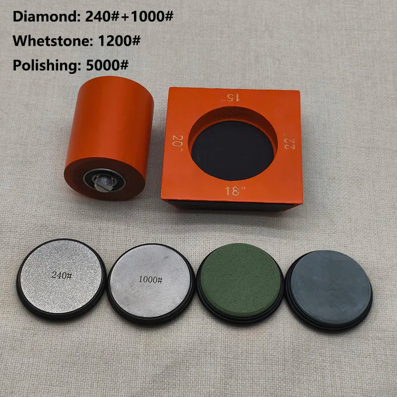 4-Angle Rolling Knife Sharpener 15/18/20/22° Roller Sharpeners Magnet Wooden Base Diamond Grinder Set Woodwork Sharpening System