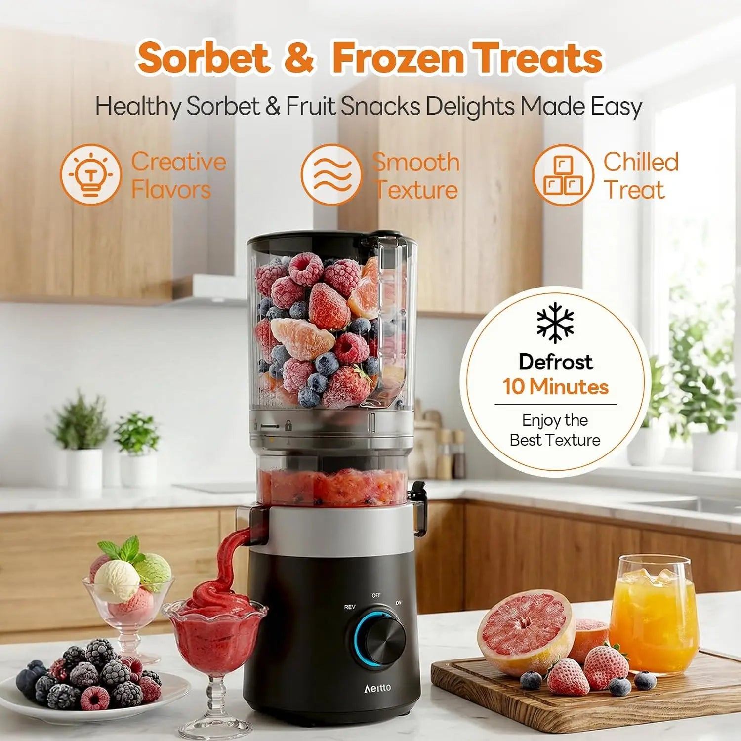 3-in-1 Cold Press Juicer for Juice, Nut Milk & Sorbet – Filter-Free, 6.0" Extra Large Chute, High Yield, Easy Clean