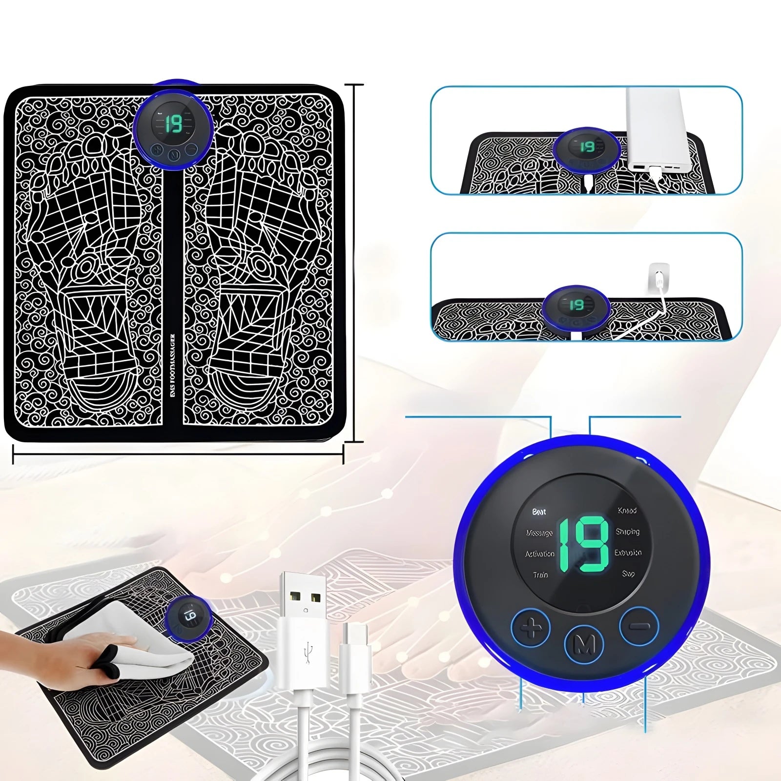 Foot Massger 8 Modes 19 Level Electric Foot Massager Pad Strength Lightweight Relieve Foot Pressure Strength Lightweight