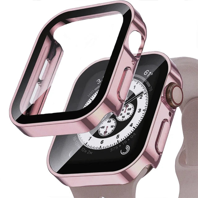 Glass+Case For Apple Watch 7 8 45mm 41mm 49mm 44mm 40mm straight edge Screen Protector Cover Case iWatch 5 SE 6 7 8 9 Ultra 49mm