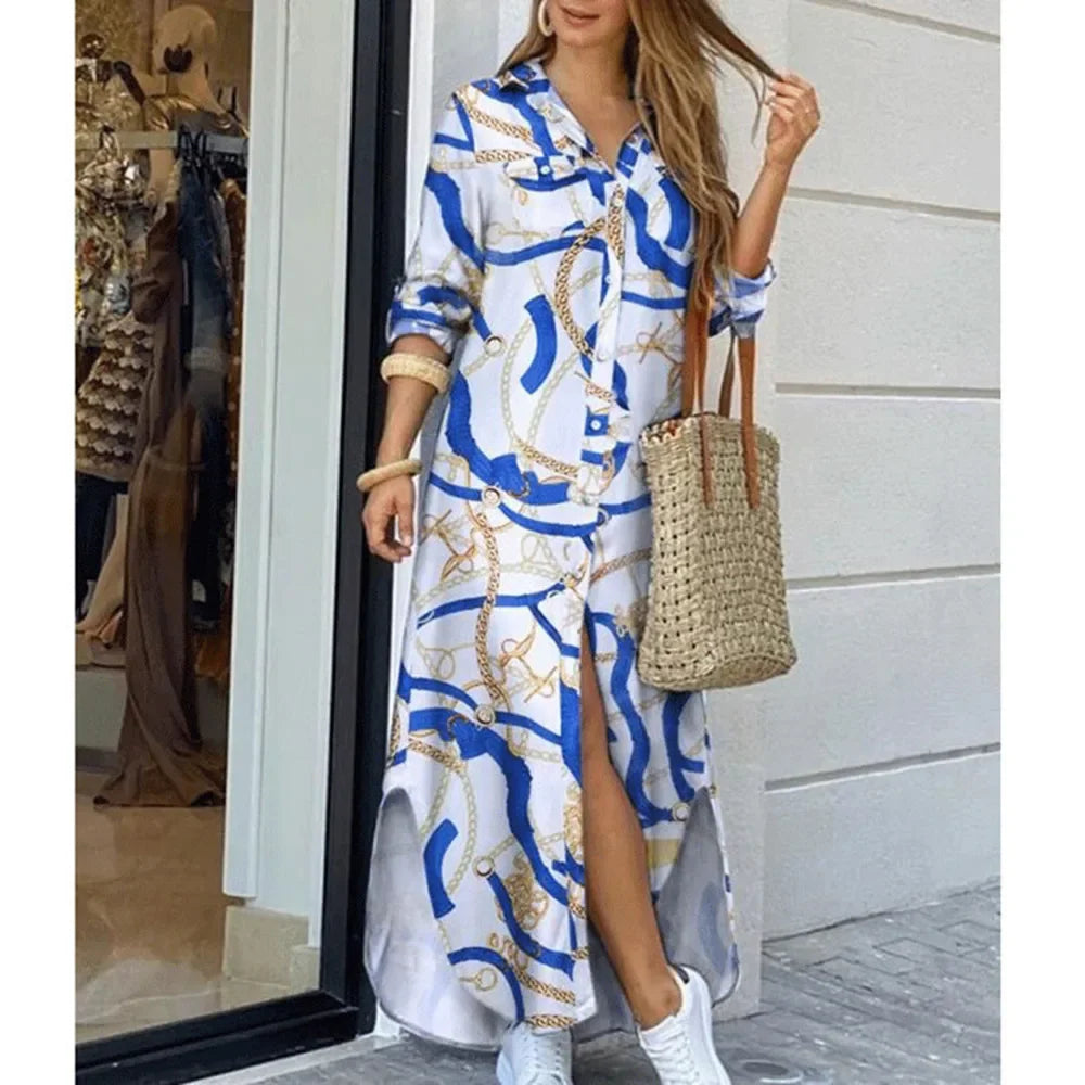 Women Shirt Dress Single Breasted Long Dresses Full Sleeve Turn Down Collar Solid Vestidos Shirts Pockets Split Casual 2025