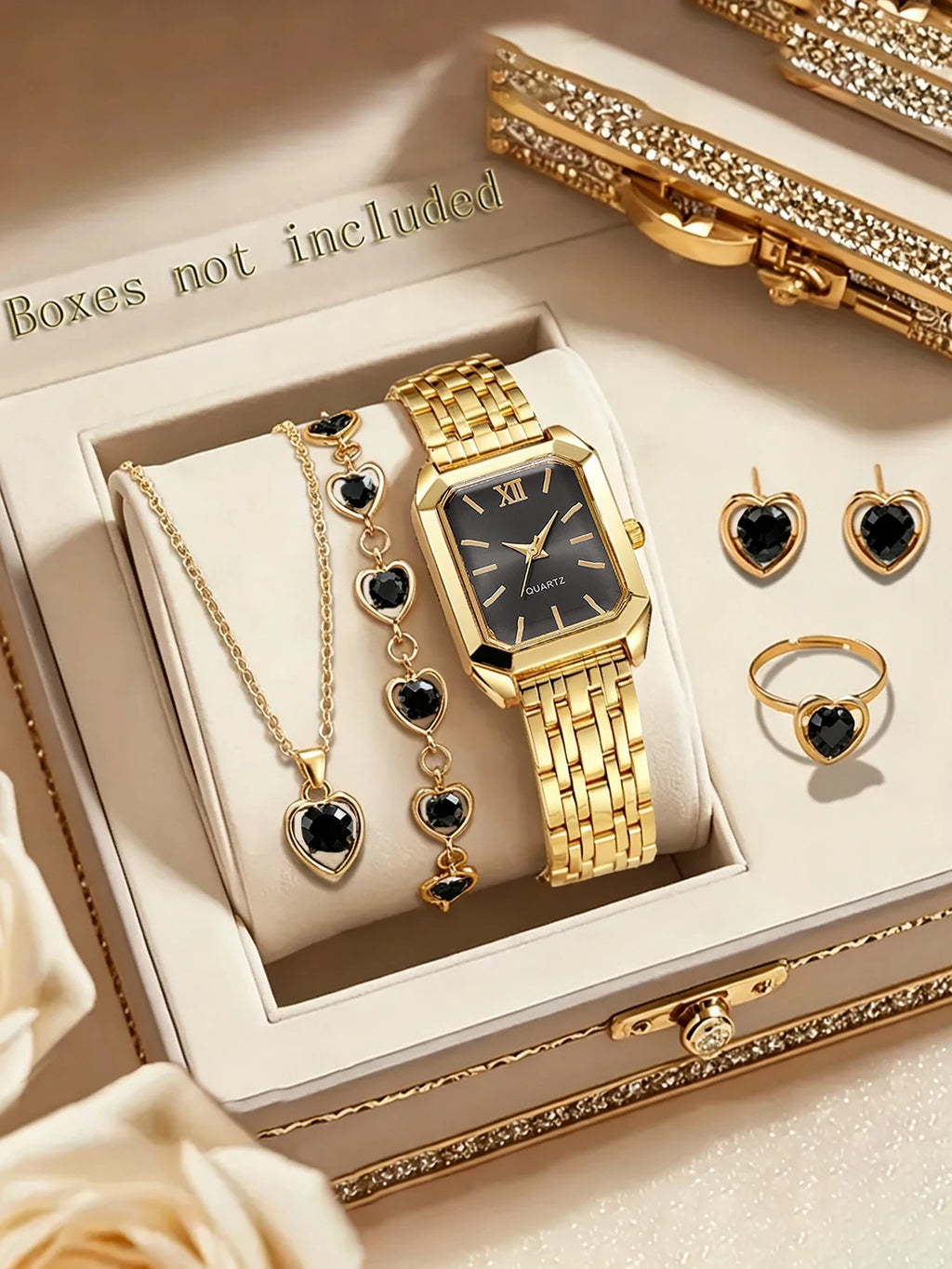 Ladies Quartz Watch Set with Embedded Jewelry Birthday Gift Not Including Box Elegant Timepiece And Accessory Combo
