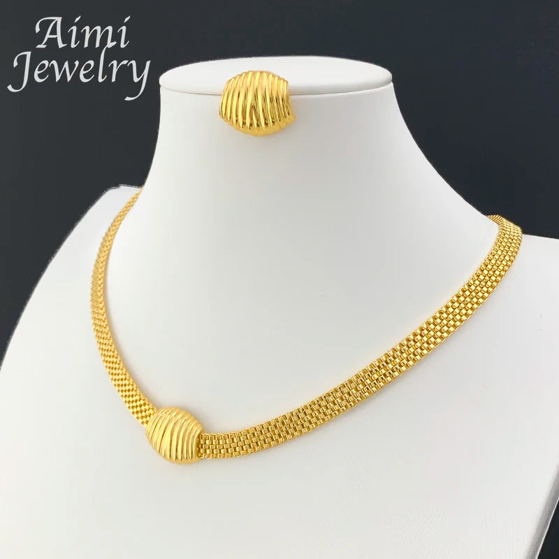 Necklace Earrings Bracelet Sets Simple Gold Plated Jewelry Set for Women Italian Jewellery Set Bridal Wedding African Party Gift