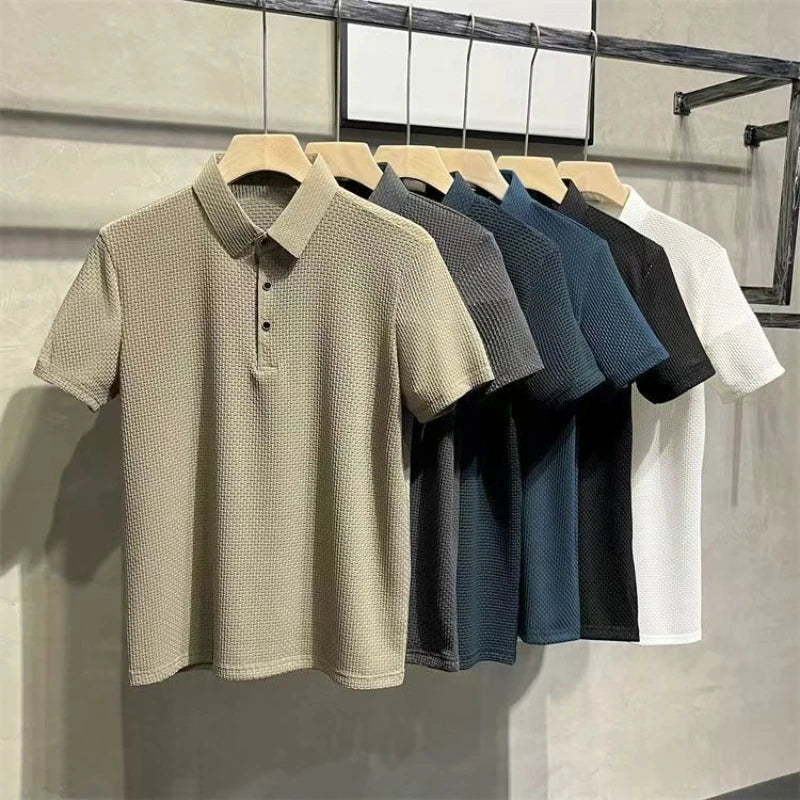 Business Casual Sweat-absorbing Top Brand Clothes Summer New Men's Short Sleeve T-shirt Ice Silk Cool and Breathable POLO Shirt