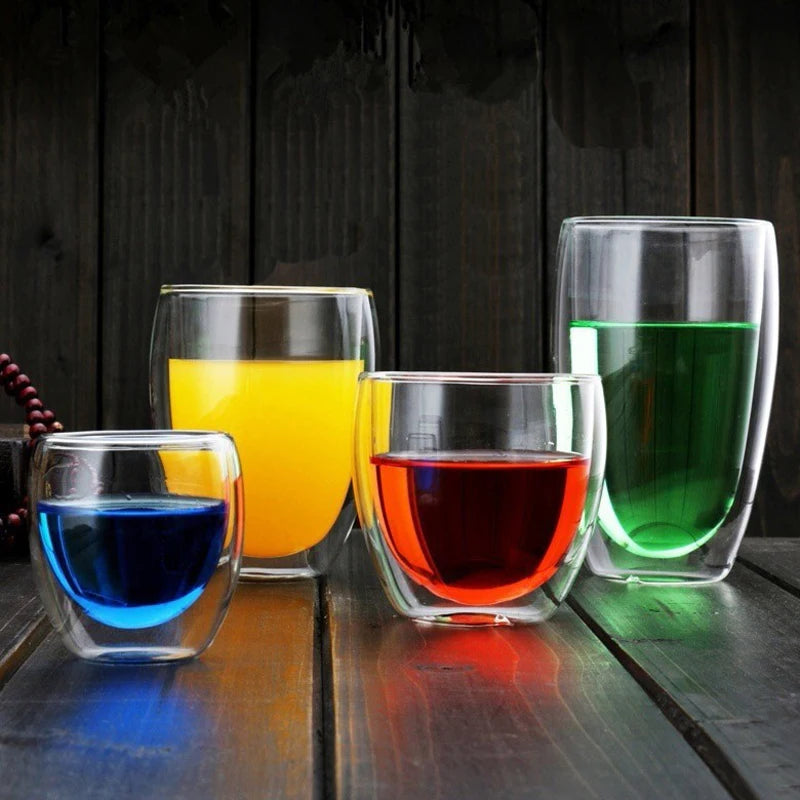 Double Wall Glass Cup Heat Insulation Transparent Handmade Tea Drink Cups MINI Whisky glasses Espresso Coffee Mug set 250-450ml