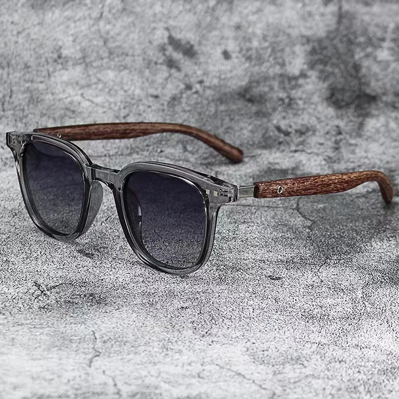 Classic Brown Sunglasses Vintage Aesthetic Square Frame Gradient Lens Wood Texture Eyewear Unisex Sun Glasses Outdoor