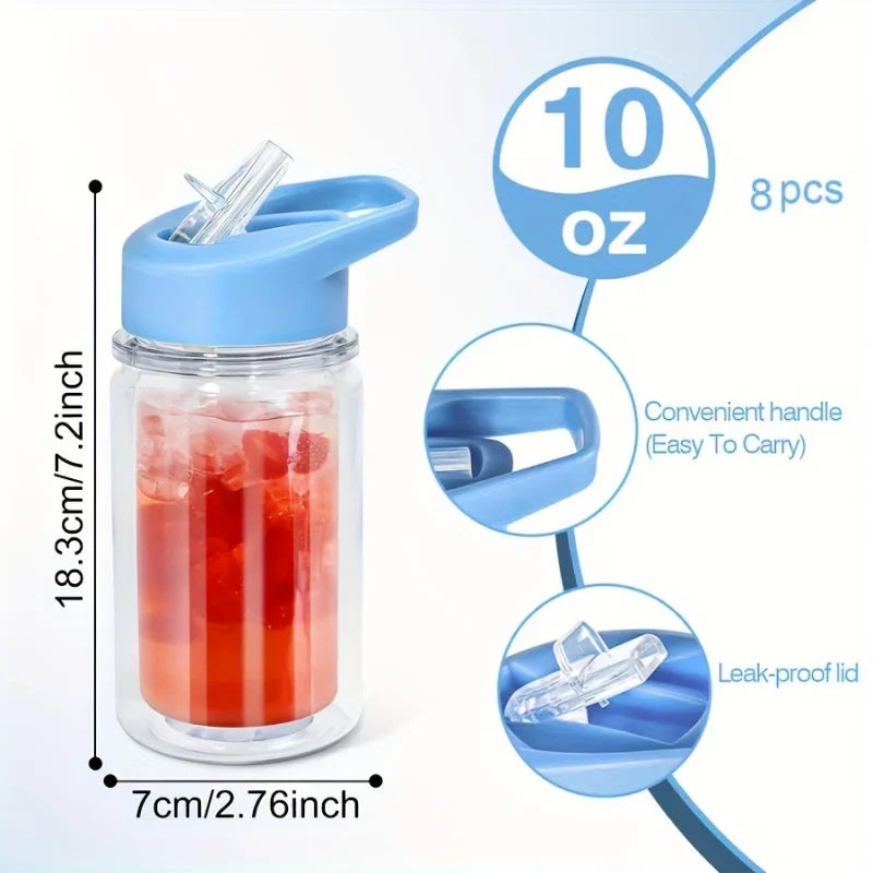 2/4PCS Reusable Double Layer Plastic Water Bottles With Lid And Straw 10Oz DIY Snowball Cup with Pre Drilled Hole Drinkware Cups