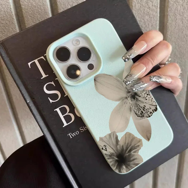Black & White Floral Pattern Phone Case For iPhone 17 16 15 14 Pro Max 12 11 13 16 Plus Lichee Pattern Soft TPU Cover