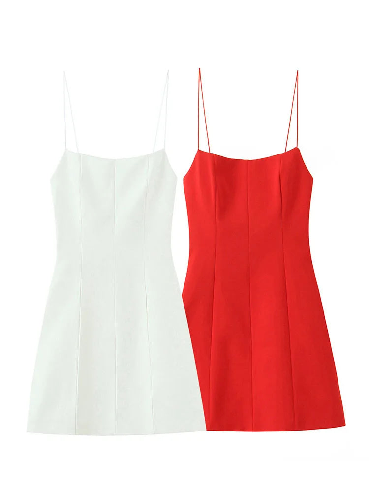 HH Woman New Fashion Back Bow Decoration Zipper Solid Sling Dress Summer Women Sexy Sleeveless Backless Party Mini Dress
