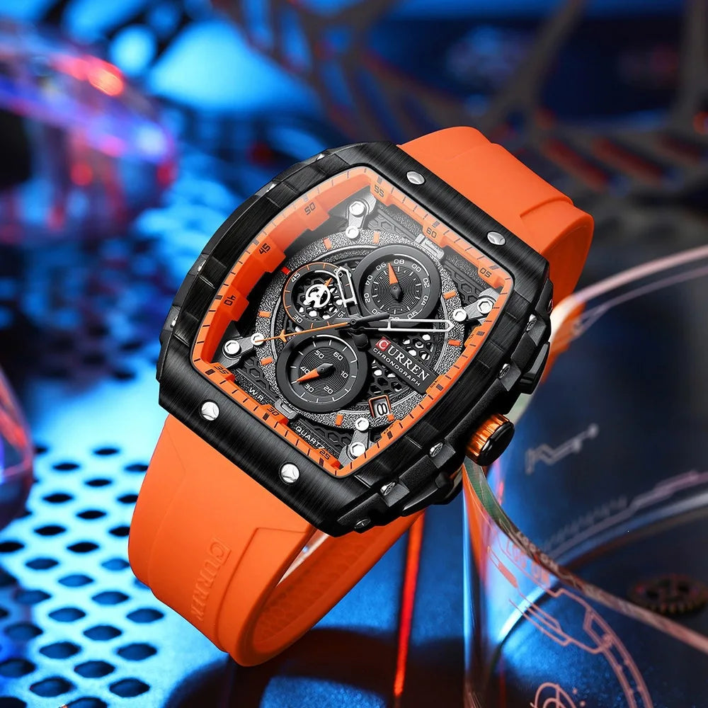 CURREN 8442 Top Brand Men's Watches Luxury Square Quartz Wristwatch Waterproof Luminous Chronograph Watch for Men Date Clock