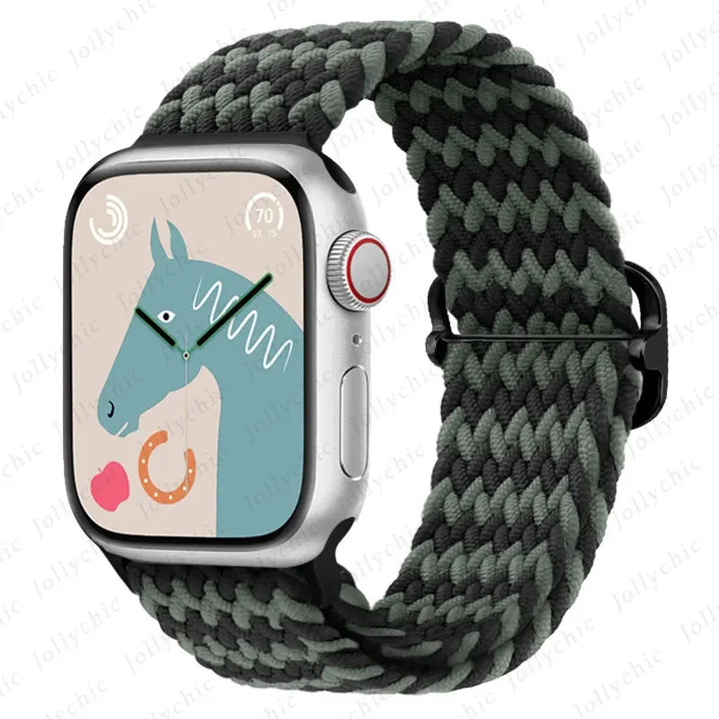Braided Loop Strap For Apple Watch Ultra Band 49mm 44 45mm 42mm 41mm Nylon Elastic Belt Bracelet iWatch Series 9 8 7 6 5 4 SE 3