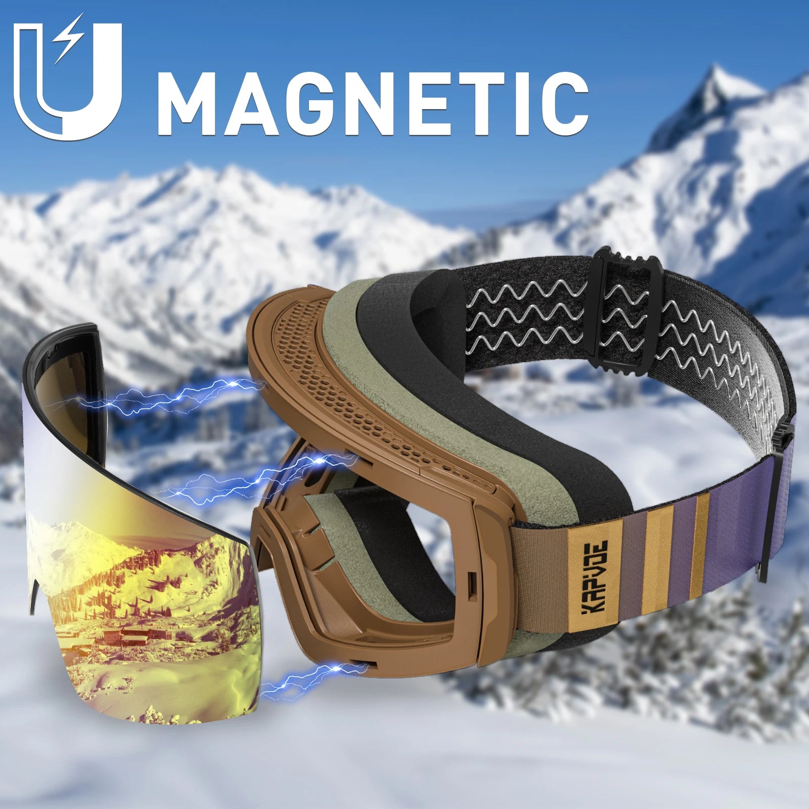 KAPVOE Outdoor Ski Goggles Men Snowboard Glasses Women Winter Snow Sunglasses UV400 Magnetic Attraction Anti-Fog Skiing Goggles