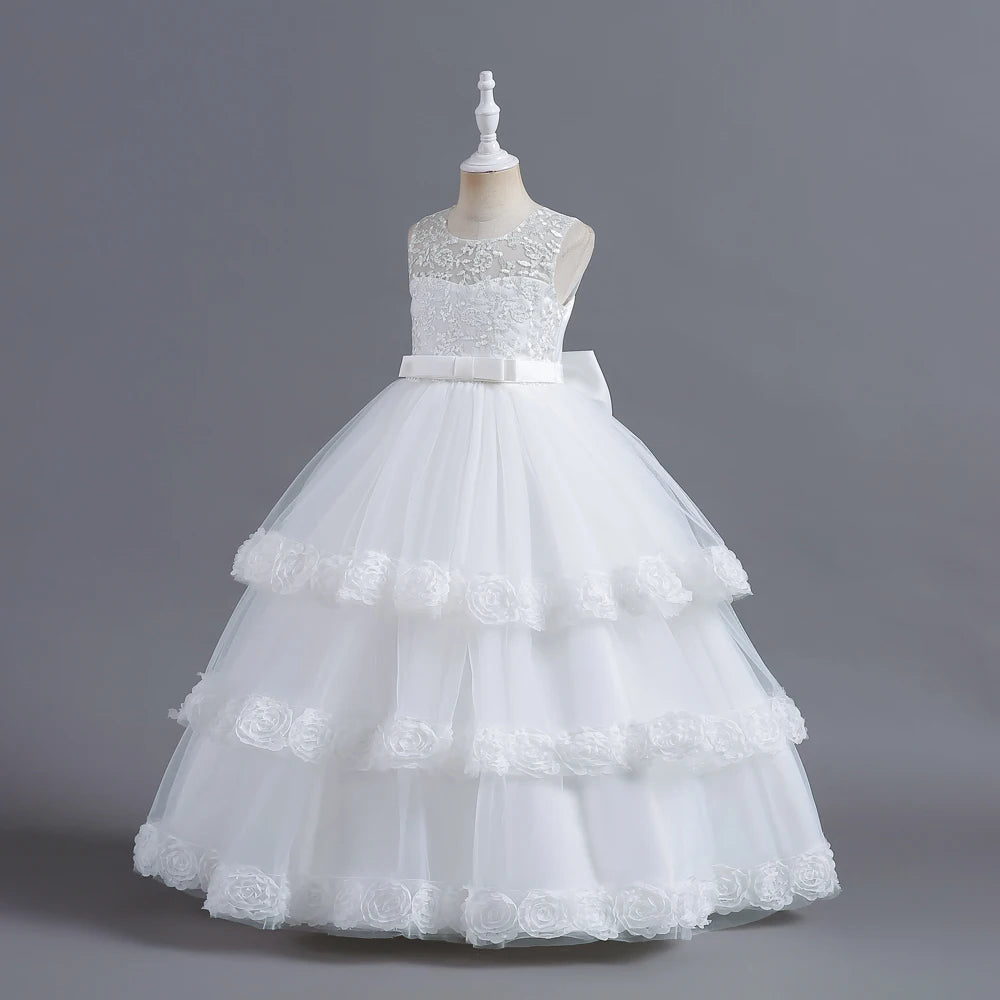 Purple Kids Flower Wedding Dress Birthday Party Ceremony Gown For Kids Girl Wear Lace Fairy Flower Girls Dresses