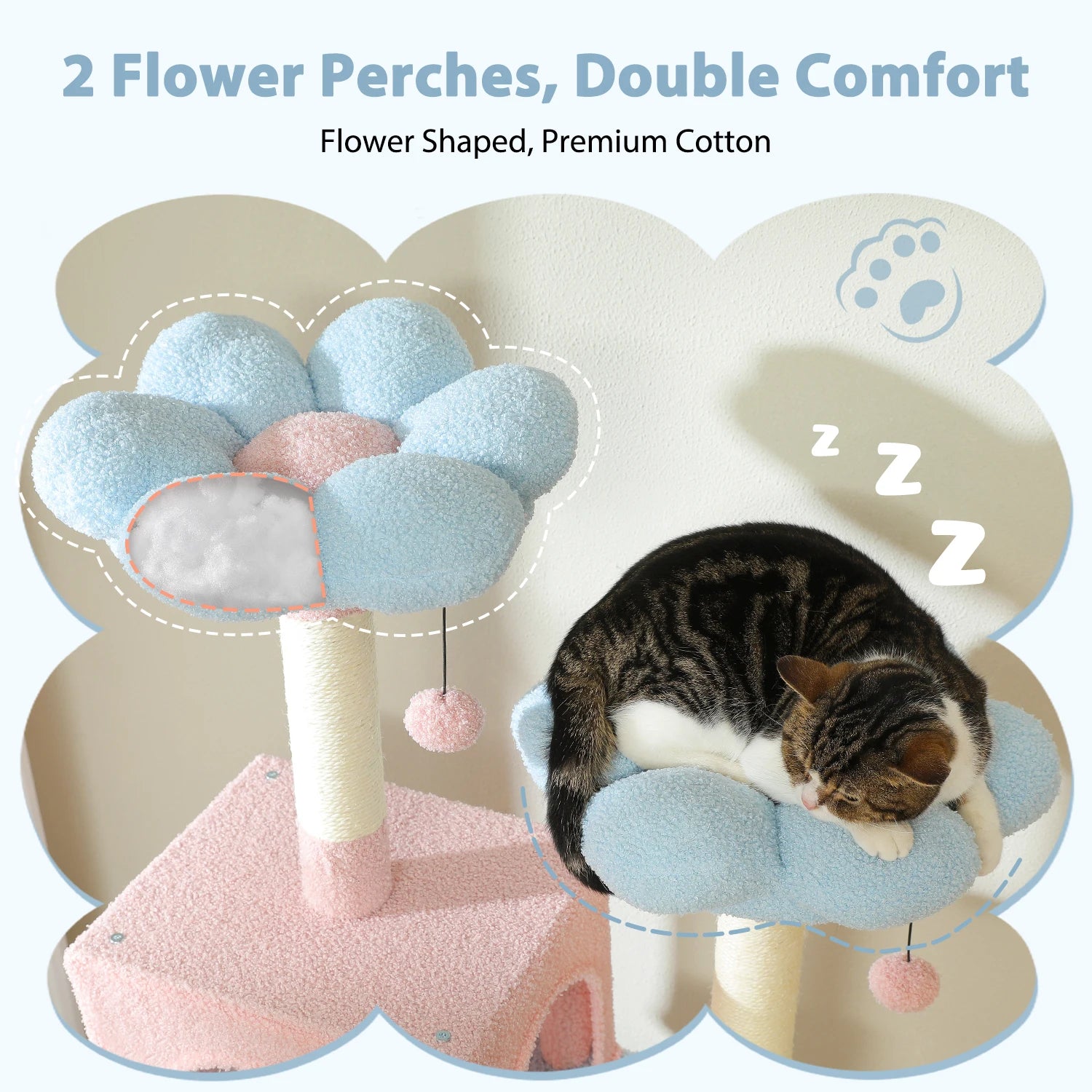 184cm Large Cat Tree Tower for Indoor Cats With Sisal-Covered Scratching Posts Spacious Hammock Padded Perches and Condos Blue