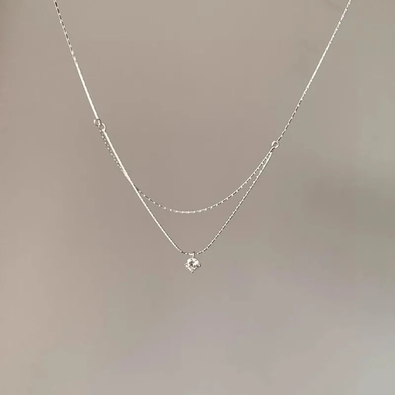 New 925 Sterling Silver Double Necklace Personality Charm Women's Pendant Simple Style Choker Birthday Gift Exquisite Jewelry