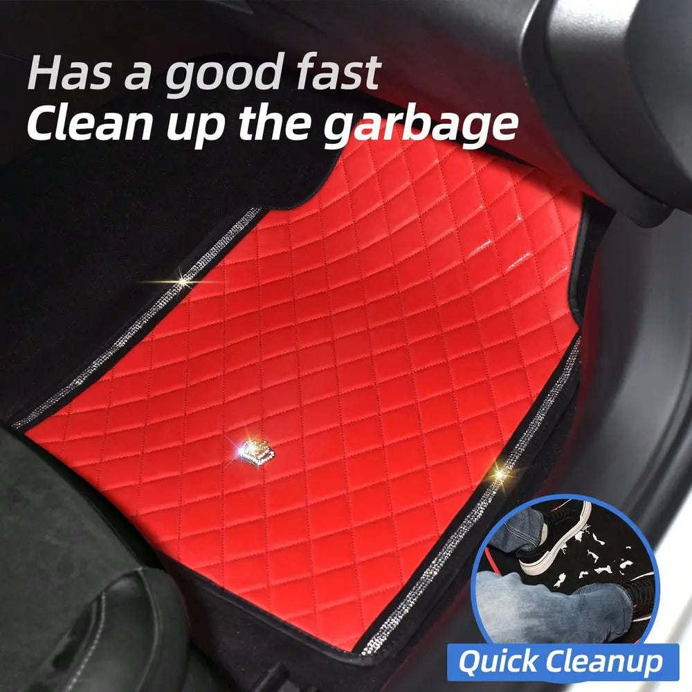 All Weather Car Floor Mats, Bling Diamond Full Leather Liners, Heavy Duty & Odorless, Fit SUVs & Sedans